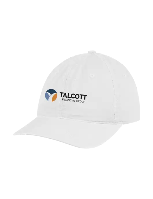 Garment Washed Unstructured Twill White Cap w/Talcott Logo