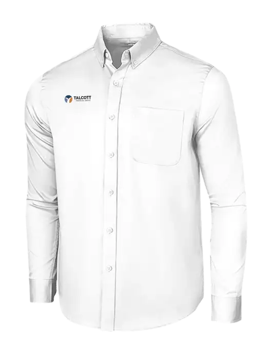 Long Sleeve White Superpro React Twill Shirt w/Talcott Logo