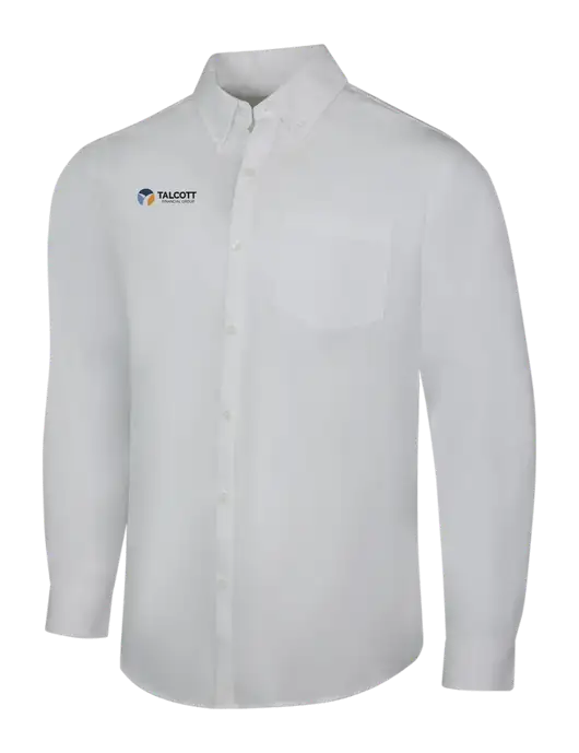 White Long Sleeve Carefree Poplin Shirt w/Talcott Logo