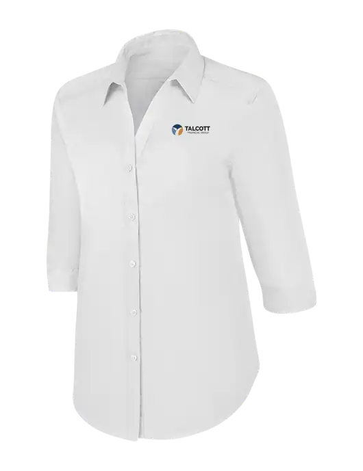 Womens White 3/4 Sleeve Carefree Poplin Shirt w/Talcott Logo
