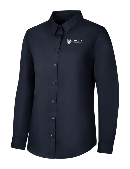 Womens River Blue Navy Long Sleeve Carefree Poplin Shirt w/Talcott Logo