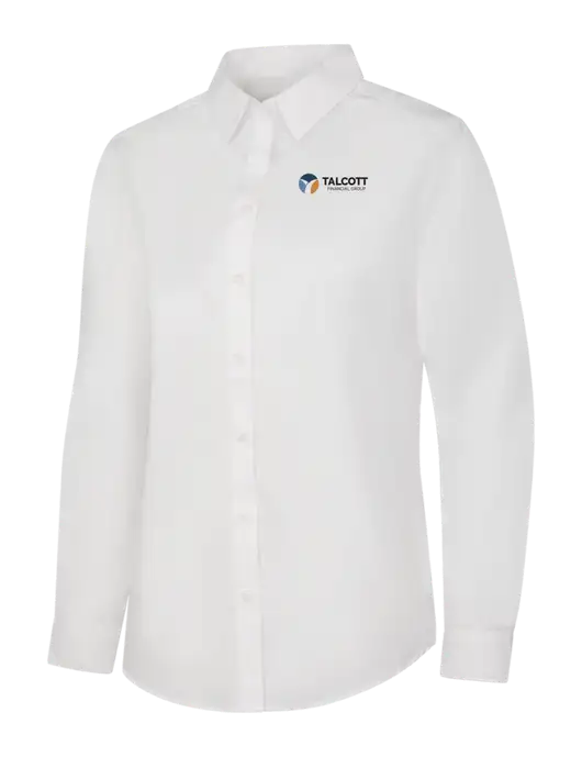 Womens White Long Sleeve Carefree Poplin Shirt w/Talcott Logo