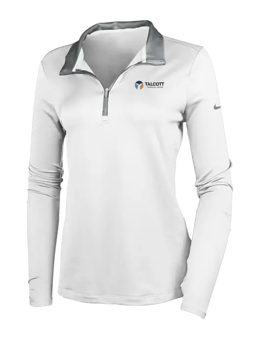 NIKE White/Dark Grey Womens Dry-Fit Stretch 1/2 Zip Cover-Up w/Talcott Logo