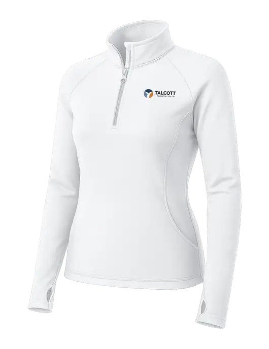 White Womens Sport Wick Stretch 1/4 Zip Pullover w/Talcott Logo