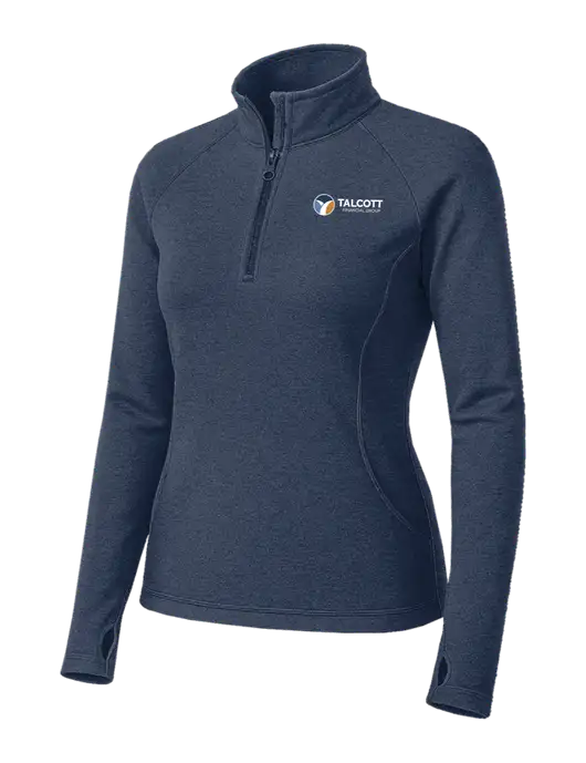 Navy Heather Womens Sport Wick Stretch 1/4 Zip Pullover w/Talcott Logo
