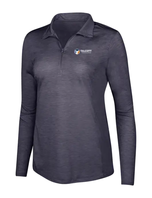 True Navy Heather Womens Posicharge Tri-Blend Wicking 1/4 Zip Pullover w/Talcott Logo