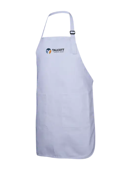Full-Length White Apron With Pockets w/Talcott Logo