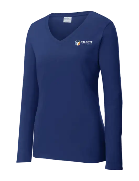 Womens  V-Neck Ring Spun Navy 4.5 oz Long Sleeve T-Shirt w/Talcott Logo