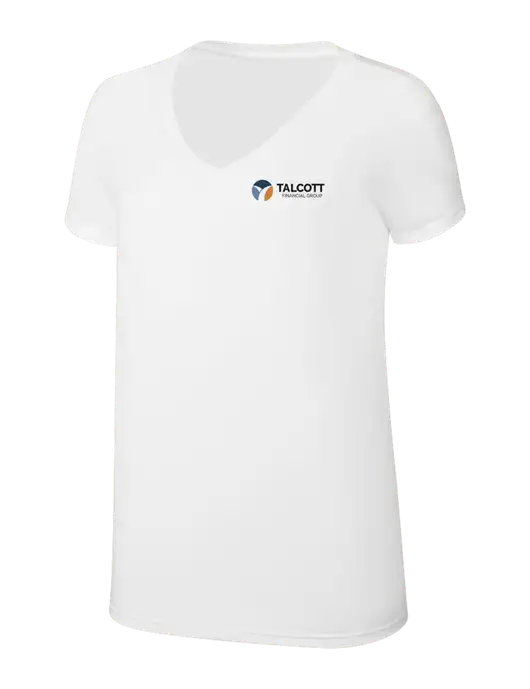 Womens Simply Soft V-Neck White 4.5oz  Poly/Combed Ring Spun Cotton T-Shirt w/Talcott Logo