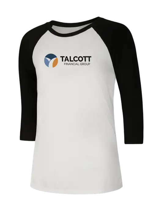 Womens Simply Soft 3/4 Sleeve Black/White Ring Spun Cotton T-Shirt w/Talcott Logo