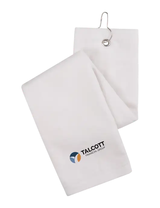 White Tri-Fold Golf Towel with Grommet w/Talcott Logo