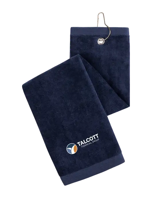 Navy Tri-Fold Golf Towel with Grommet w/Talcott Logo