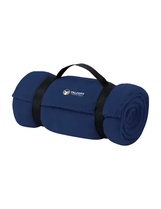 Casual Navy Fleece Blanket With Strap  w/Talcott Logo