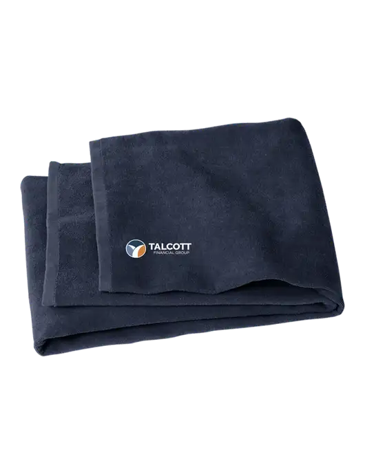 Navy Beach Towel w/Talcott Logo