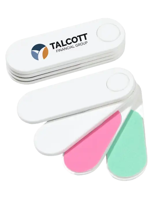 White Folding Nail Files & Buffer w/Talcott Logo