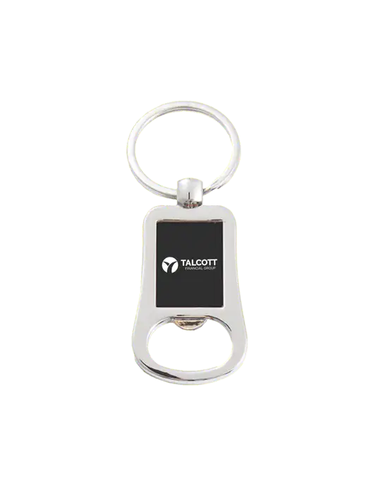 Silver & Black Bottle Opener Keychain w/Talcott Logo