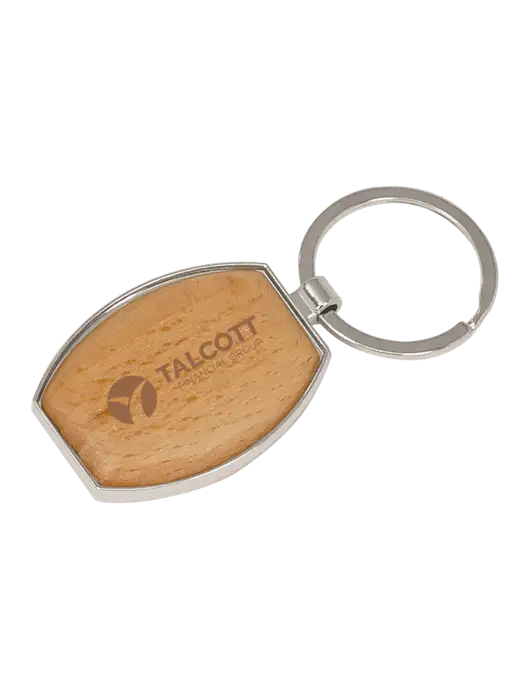 Wood & Silver Oval Keychain w/Talcott Logo