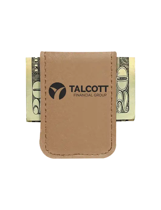 Tan Leatherette Money Clip w/Talcott Logo