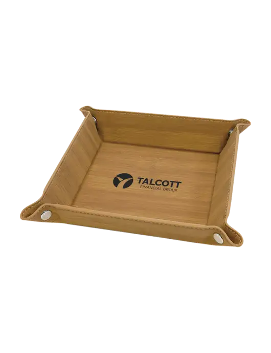Bamboo Leatherette Valet Tray, 6 x 6 w/Talcott Logo