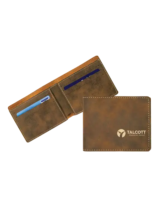 Rustic Leatherette Bifold Wallet w/Talcott Logo