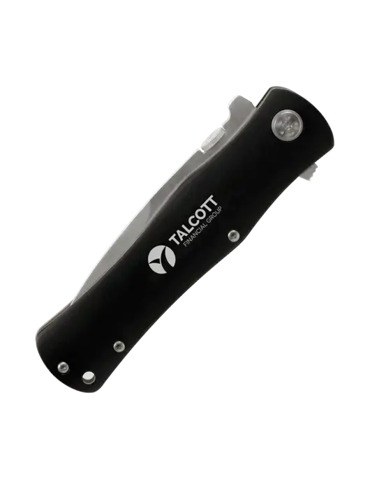 Black Folding Knife with Pocket Clip w/Talcott Logo