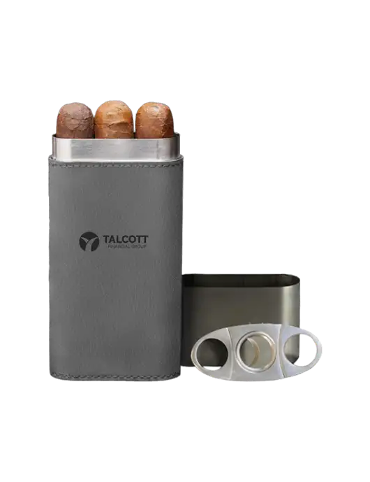 Grey Leatherette Cigar Case with Cutter w/Talcott Logo