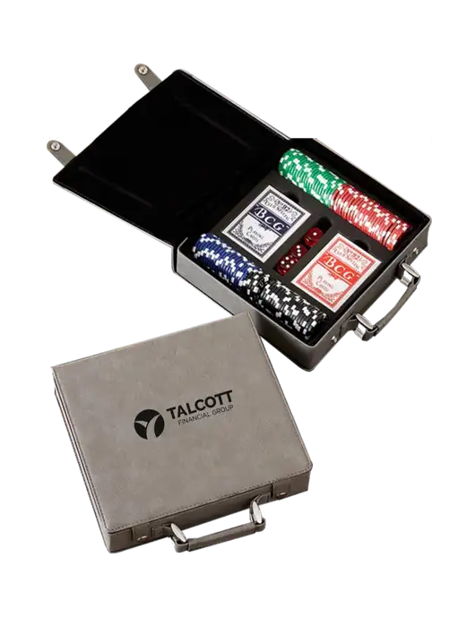 Grey Leatherette 100 Chip Poker Set w/Talcott Logo