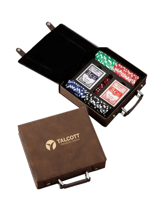 Rustic Leatherette 100 Chip Poker Set w/Talcott Logo
