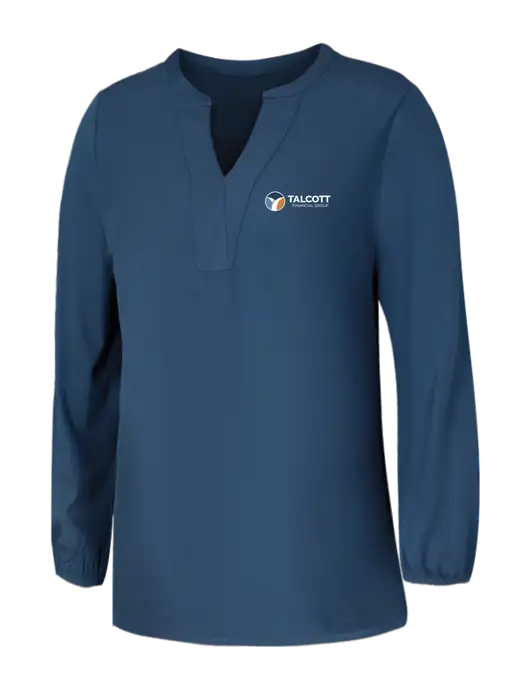 Mercer+Mettle Womens Light Navy Blue Grey Stretch Crepe 3/4 Sleeve Blouse w/Talcott Logo