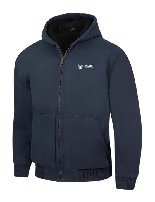 CornerStone Navy Washed Duck Cloth Insulated Hooded Work Jacket w/Talcott Logo