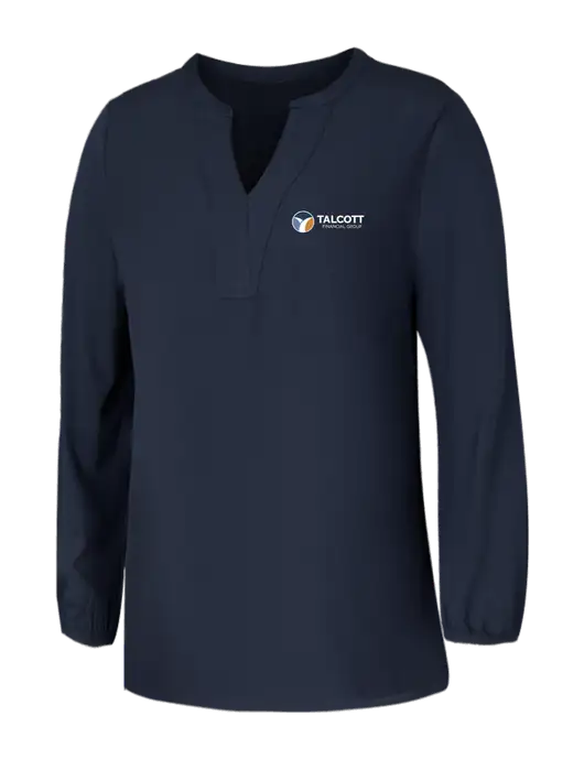 Mercer+Mettle Womens Navy Stretch Crepe 3/4 Sleeve Blouse w/Talcott Logo