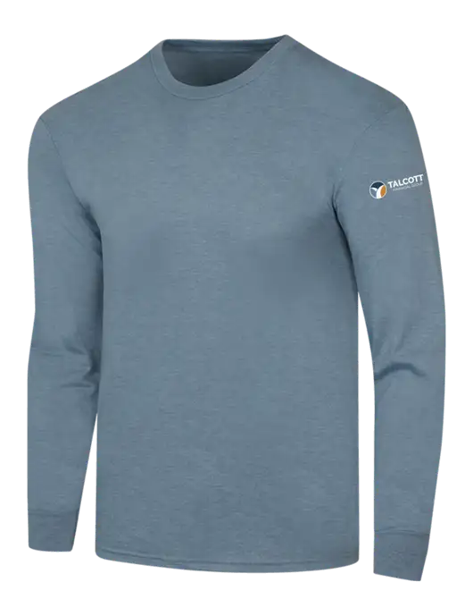 Simply Soft Long Sleeve Slate Blue Heather 4.5 oz, Poly/Combed Ring Spun Cotton T-Shirt w/Talcott Logo