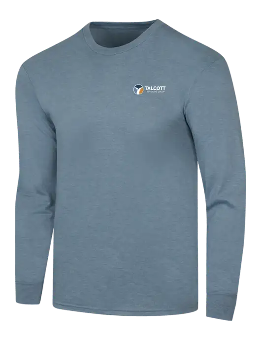 Simply Soft Long Sleeve Slate Blue Heather 4.5 oz, Poly/Combed Ring Spun Cotton T-Shirt w/Talcott Logo