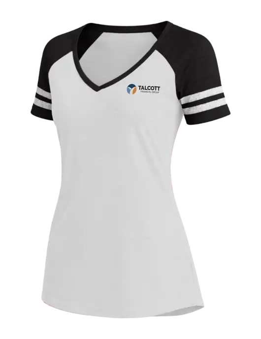 Womens White/Black V-Neck Game Tee w/Talcott Logo