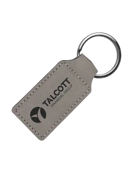 Grey Laserable Leatherette Rectangle Keychain w/Talcott Logo