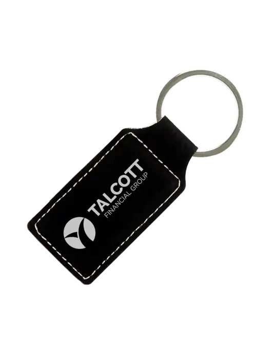 Black Laserable Leatherette Rectangle Keychain w/Talcott Logo