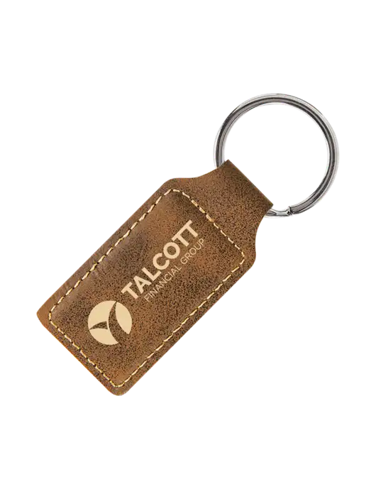 Rustic Laserable Leatherette Rectangle Keychain w/Talcott Logo