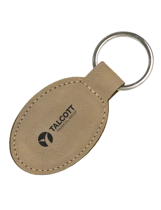 Tan Leatherette Oval Keychain w/Talcott Logo