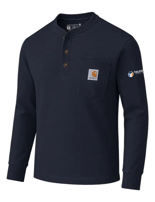Carhartt Navy Long Sleeve Henley Shirt w/Talcott Logo