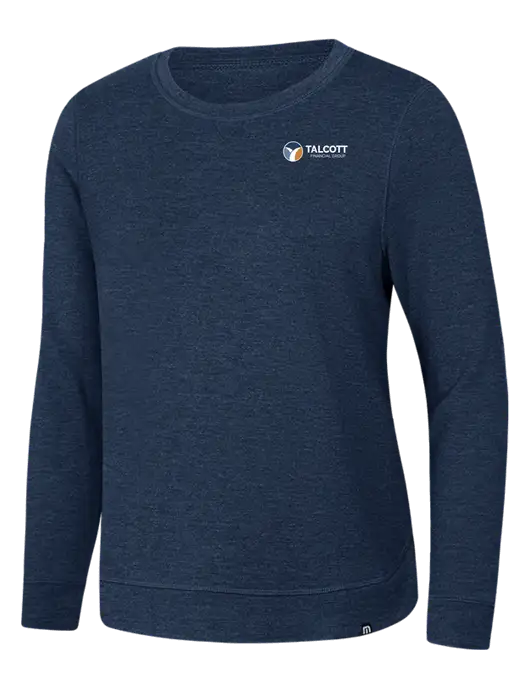 TravisMathew Womens Dark Slate Blue Heather Lightweight Long Weekend Crew w/Talcott Logo