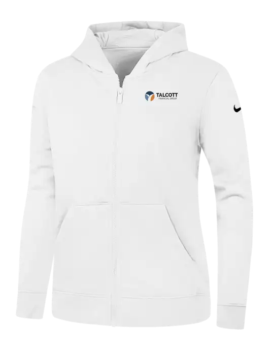 Nike Womens Club Fleece Sleeve Swoosh Full-Zip White Hoodie w/Talcott Logo