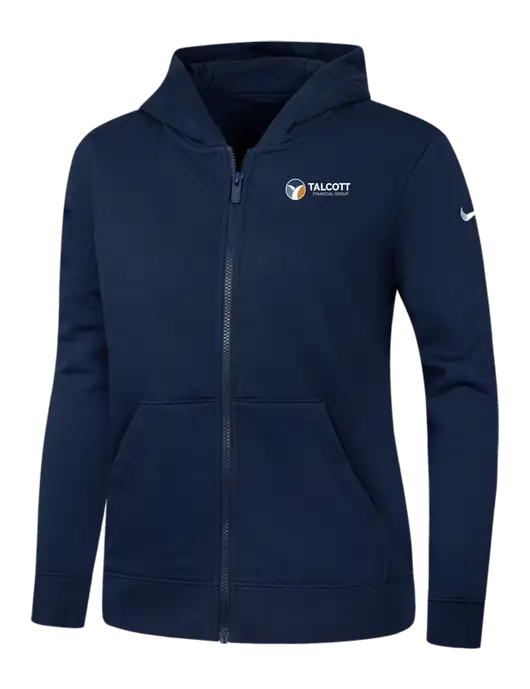 Nike Womens Club Fleece Sleeve Swoosh Full-Zip Dark Navy Hoodie w/Talcott Logo
