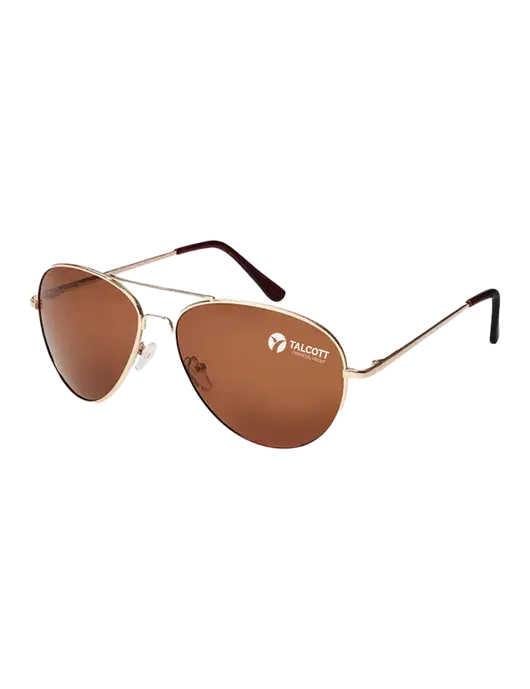 Aviator Coffee Brown with Gold Sunglasses  w/Talcott Logo