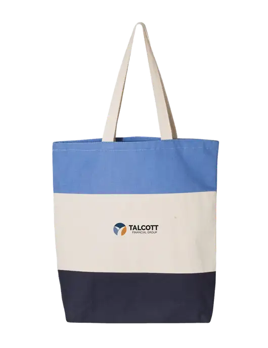 Light Blue/Natural/Navy Tri-Color Tote  w/Talcott Logo
