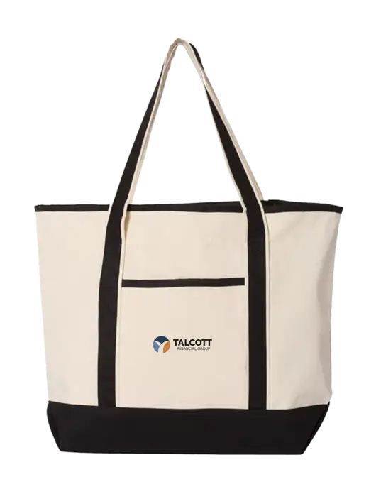 Natural/Black Large Canvas Deluxe Tote w/Talcott Logo