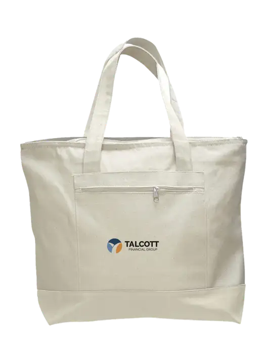 Natural Zippered Tote  w/Talcott Logo