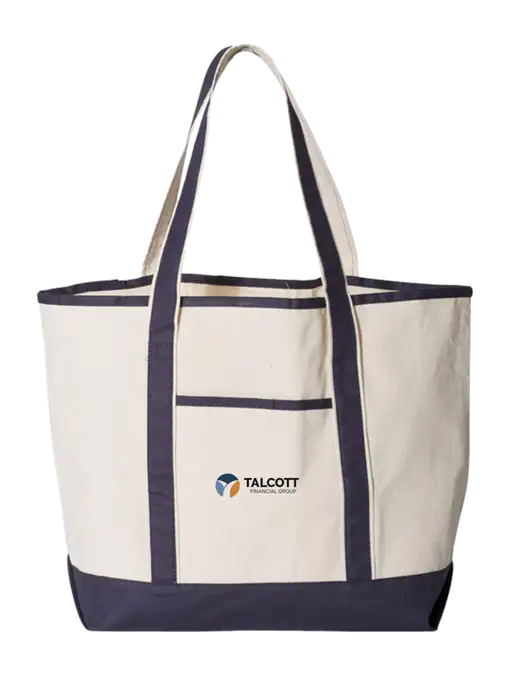 Natural/Navy Large Canvas Deluxe Tote w/Talcott Logo