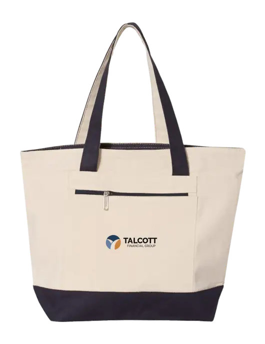 Natural/Navy Zippered Tote  w/Talcott Logo