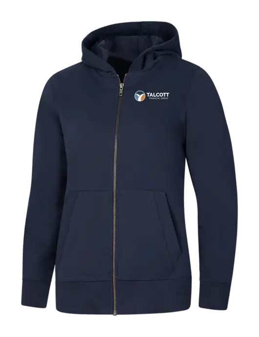 Womens Navy Re-Fleece Full-Zip Hoodie w/Talcott Logo
