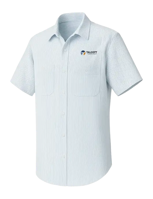 Red Kap Short Sleeve Striped White/Blue Industrial Work Shirt w/Talcott Logo
